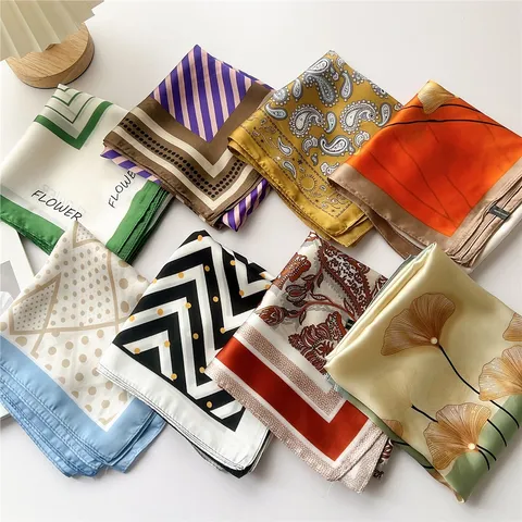 Women Fashion Square Scarf Polyester Printed Silk Feel Neckerchief Hair Band Daily Decorative Scarf For Ladies