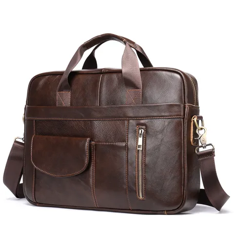 Borsetta da Lavoro in Vera Pelle da Uomo Borsa per Laptop da 14 Pollici Affari Casual Vintage Borsa a Tracolla per Uomo