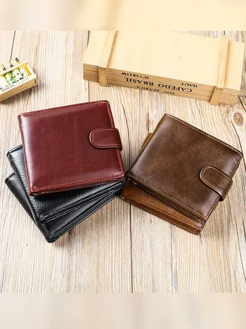 Heren Echt Lederen Korte Portemonnee Vintage RFID Blokkering Meerdere Kaartsleuven Bifold Portemonnee Casual Zakelijk