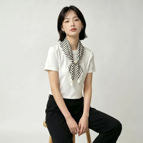 Women Fashion Satin Chiffon Scarf Magnetic Buckle Square Neck Scarf Geometric Printed Elegant Daily Commute Neckwear