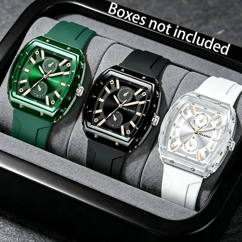 Herren Trendige Transparente Tonneau Quarzuhr Mode Legierung Sport Silikonband Armbanduhr Roségold Zeiger Relogio Masculino