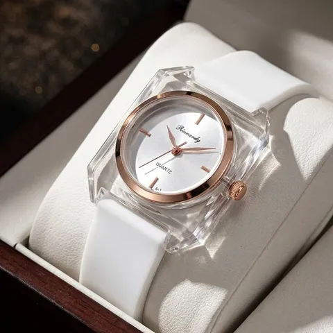 Damen Casual Mode Quarzuhr Quadratisches Transparentes Gehäuse Silikonarmband Minimalistisch Elegant Studenten Armbanduhr