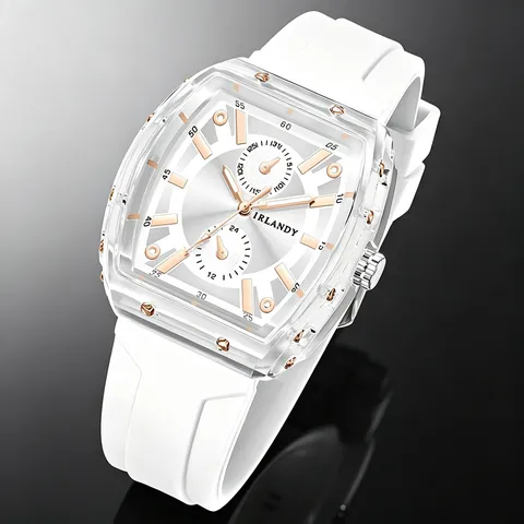 Herren Trendige Transparente Tonneau Quarzuhr Mode Legierung Sport Silikonband Armbanduhr Roségold Zeiger Relogio Masculino