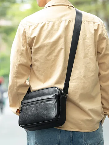 Cuero Auténtico Bolso de Hombro para Hombres Crossbody Negocios Casual Diario Color Sólido Costuras Cuero de Vaca