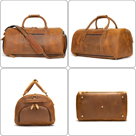 Vintage Crazy Horse Leren Reistas Voor Mannen Grote Capaciteit Casual Business Bagage Duffel Bag Handheld Reistas