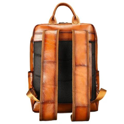 Mens Genuine Leather Business Casual Backpack Large Capacity Laptop School Bag Vintage Travel Daypack