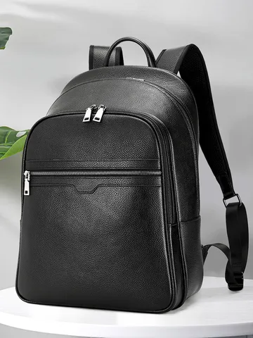 Mens Genuine Leather Backpack Top Layer Cowhide Business Laptop Travel Bag Urban Minimalist Casual Daypack