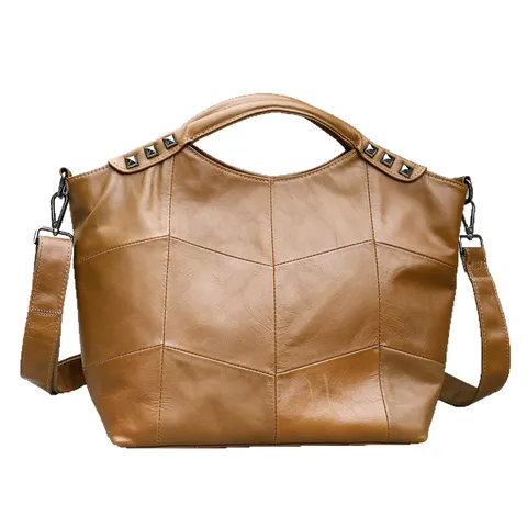 Borsa a Tracolla in Vera Pelle da Donna Borsa a Spalla Trendy Color Block Borsa Casual con Manico Superiore