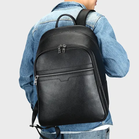 Mens Genuine Leather Backpack Top Layer Cowhide Business Laptop Travel Bag Urban Minimalist Casual Daypack