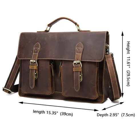 Valigetta da Uomo in Vera Pelle Vintage Crazy Horse Vacchetta Borsa a Tracolla da Lavoro Borsa per Computer Portatile