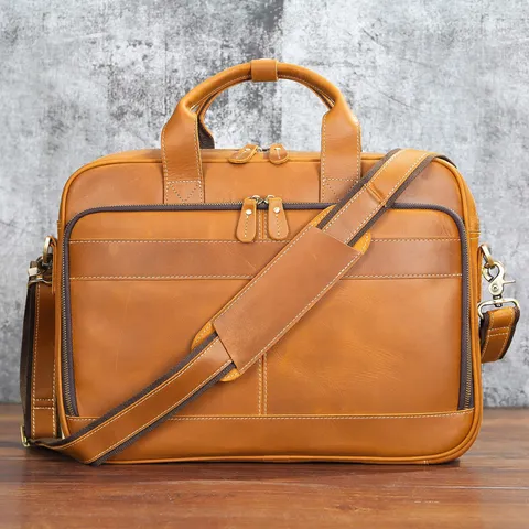 Uomo Vera Pelle Borsa da Lavoro Commute di Lavoro Borsa per Laptop Grande Capacità Vintage Casual Borsa a Tracolla