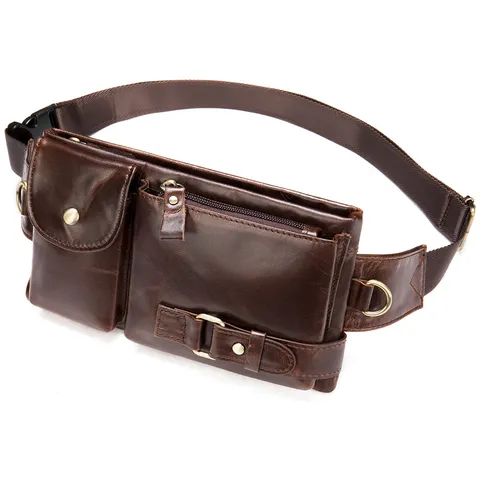 Marsupio in Vera Pelle da Uomo Tasche Multiple Borsa da Petto Casual Vintage Viaggio