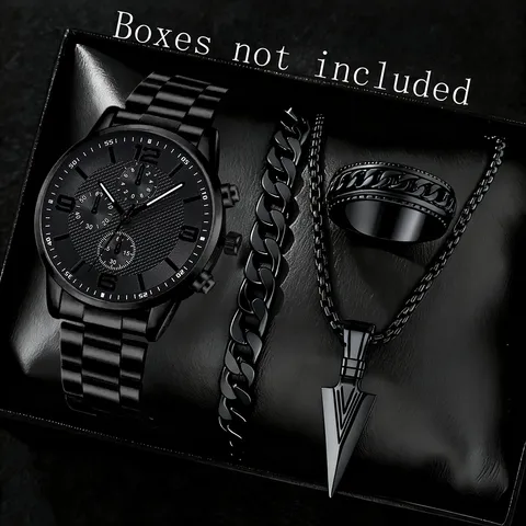 Mode Herren Quarzuhr Cool Schwarz Zifferblatt Legierung Gitterstruktur Analoge Armbanduhr Schmuck Zubehör Set Für Männer Geburtstag Geschenk