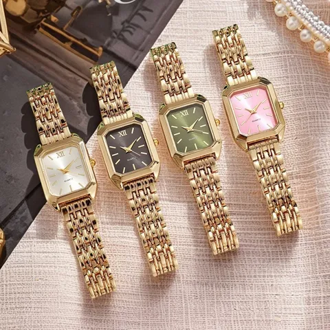 Quadratisches Zifferblatt Damen Quarzuhr Legierung Stahlband Elegante Mode Armbanduhr Retro Römische Ziffern Damen Uhr