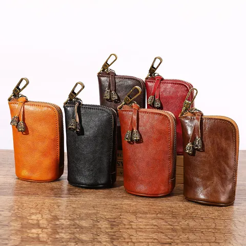 Portachiavi Vintage in Vera Pelle Bovina Per Uomo Multifunzione Grande Capacità Portachiavi Appeso in Vita Borsa Portafoglio Vintage