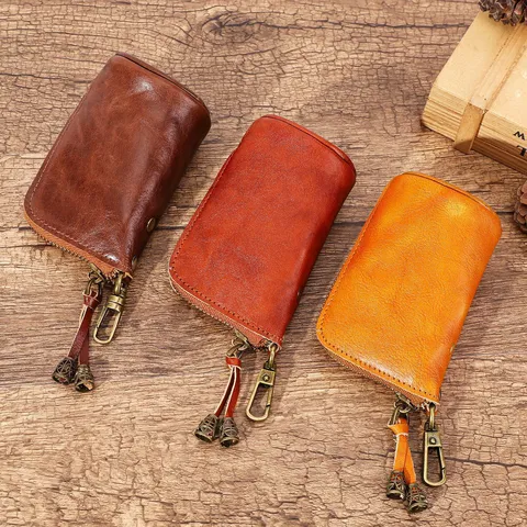 Portachiavi Vintage in Vera Pelle Bovina Per Uomo Multifunzione Grande Capacità Portachiavi Appeso in Vita Borsa Portafoglio Vintage