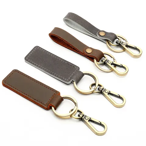 Retro Genuine Leather Car Keychain Handmade Cowhide Key Ring Vintage Metal Hardware Multi-Function Key Holder Gift For Men