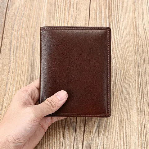 Men's Genuine Leather Vintage RFID Blocking Bifold Wallet Business Casual Solid Color Compact Credit Card Holder Coin Pocket Purse