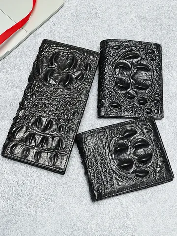 Cartera de Piel Auténtica de Cocodrilo para Hombre Negocios Largo y Corto Monedero de Vaca Tarjetero