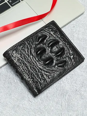 Cartera de Piel Auténtica de Cocodrilo para Hombre Negocios Largo y Corto Monedero de Vaca Tarjetero