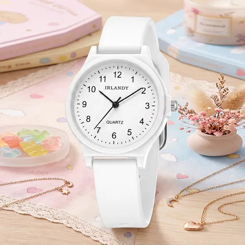 Lässige Quarzuhr Silikonarmband Rundes Zifferblatt Analoge Zeiger Armbanduhr Einfache Schule Stil Uhr Schmuck Armband Set Für Studenten Universal