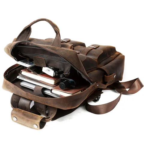 Zaino Vintage in Vera Pelle da Uomo Grande Capacità Viaggio All'Aperto Borsa per Laptop da 17 Pollici