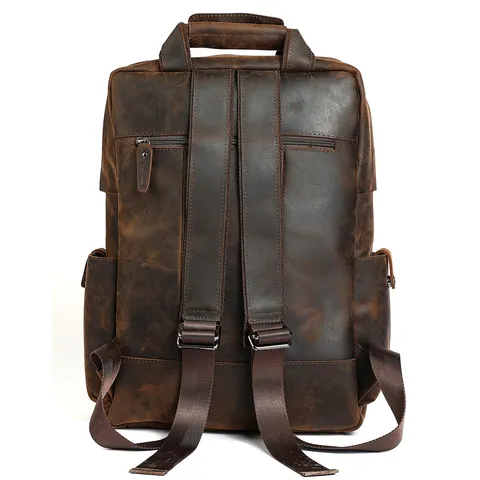 Zaino Vintage in Vera Pelle da Uomo Grande Capacità Viaggio All'Aperto Borsa per Laptop da 17 Pollici