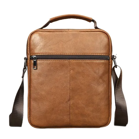 Bolso de Hombro de Cuero Genuino para Hombre Vintage Business Casual Bolso Bandolera de Gran Capacidad Con Múltiples Bolsillos