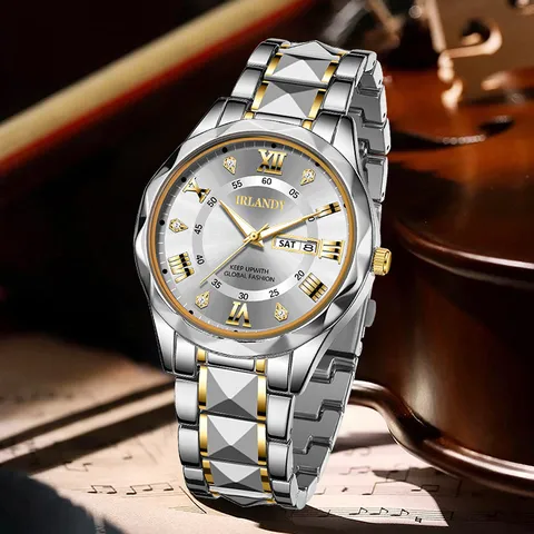Luxus Herren Quarzuhr Strass Markierungen Kalender Rauten-Textur Legierung Armband Business Casual Mode Armbanduhr Für Herren Schmuck