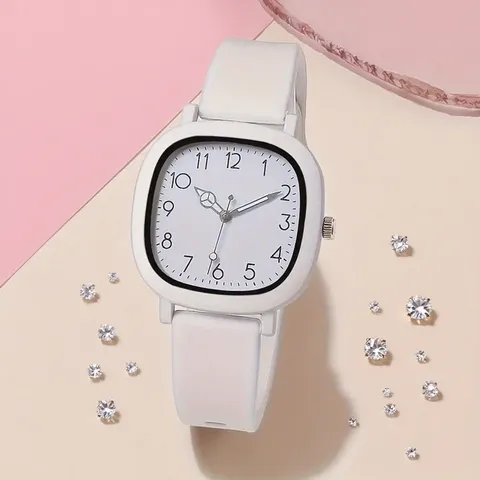 Quadratische Quarzuhr Für Damen Studenten Mode Bonbonfarbe Silikonarmband Analoge Uhr Minimalistische Preppy Armbanduhr