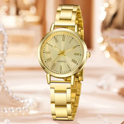 Damen Elegant Römische Ziffern Quarzuhr Legierung Armbänder Gold Silber Mode Armbanduhr Damen Dekoratives Geschenk