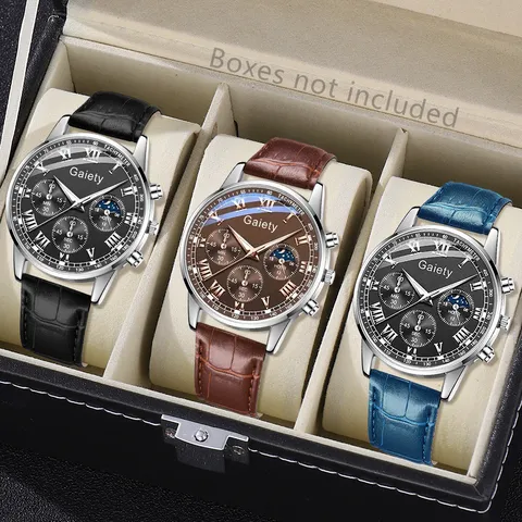 Men Business Casual Quartz Watch With Alloy Case PU Leather Strap Roman Numerals Fashion Sport Wristwatch Luxury Men Jewelry Gift