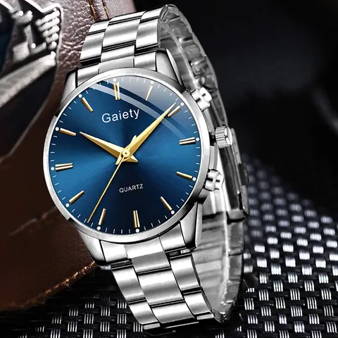 Gaiety Herren Business Casual Quarzuhr Mode Legierung Metall Armbanduhr Blaues Zifferblatt Armbanduhr Schmuck-Set Für Männer Geschenk