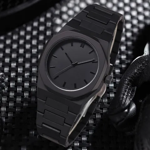 Herren Minimalistisch Schwarz Quarz Uhr Oktogon Legierung Gehäuse Silikon Armband Armbanduhr Armband Ring Halskette Schmuck Für Herren