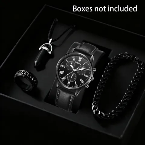 Geneva Herren Business Casual Quarz Uhr Set Schwarz Kunstleder Armband Römische Zifferblatt Armbanduhr Mit Armbändern Schmuck
