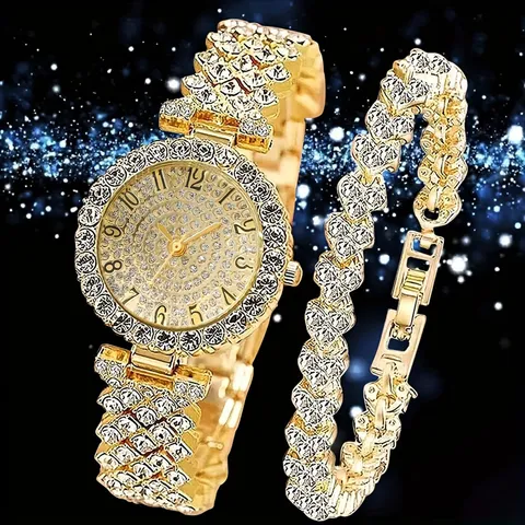 Luxury Alloy Full Rhinestone Women Quartz Watch Fashion Casual Shiny Analog Dial Wristwatch Elegant Timepiece Jewelry Gift For Ladies