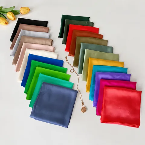 Women Fashion Satin Square Scarf Minimalist Solid Color Small Neckerchief Elegant Hair Band Neck Wrap Accessories