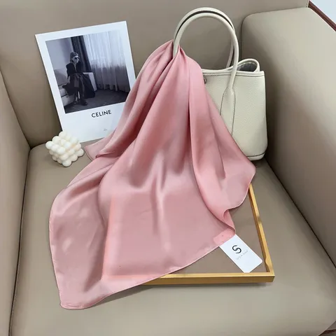 Women Fashion Satin Square Scarf Minimalist Solid Color Small Neckerchief Elegant Hair Band Neck Wrap Accessories