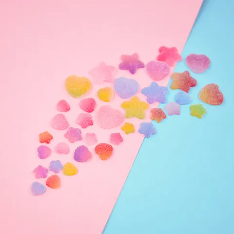 Verlauf Bonbonfarbe Simulierte Gummibärchen Herz Stern Harz Charms Mattierte Zuckertextur Flatback Perlen DIY Handyhülle Ohrringe Bastelbedarf