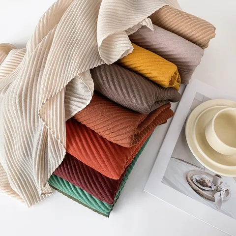 Women's Solid Color Pleated Scarf Elegant Imitation Cotton Linen Square Headscarf Soft Shawl Wrap For Summer Casual Daily Wear