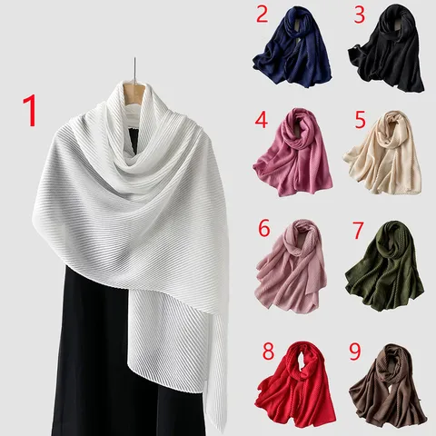 Women's Solid Color Pleated Scarf Elegant Imitation Cotton Linen Square Headscarf Soft Shawl Wrap For Summer Casual Daily Wear