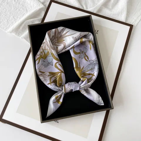 Women Satin Silk Square Scarf Minimalist Polka Dot Floral Neck Scarf Elegant Fashion Head Scarf For Daily Wear