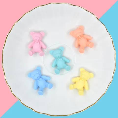 Cute Plastic Resin Little Bear DIY Craft Accessories Matte Macaron Color Bear Pendant Flatback Resin Cabochon Materials