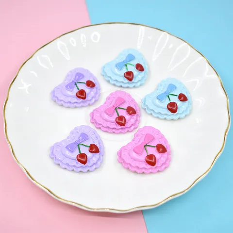 Heart Cherry Bow Resin Charms For DIY Crafts Phone Case Decor Cute Painted Macaron Color Resin Accessories For Jewelry Making Kawaii Charms