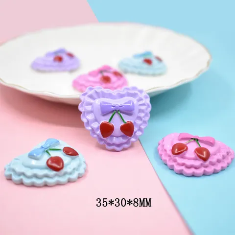 Heart Cherry Bow Resin Charms For DIY Crafts Phone Case Decor Cute Painted Macaron Color Resin Accessories For Jewelry Making Kawaii Charms