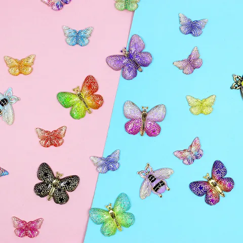 Papillon En Résine Avec Impression Dorée Style Coréen Accessoires De Bijoux DIY Pour Boucles D'Oreilles Décoration De Coque De Téléphone Papillon Dégradé Coloré