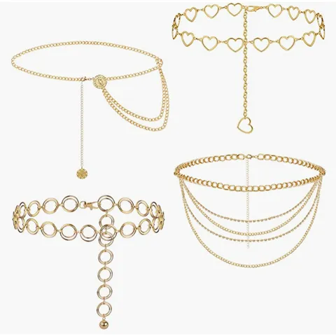 Women Fashion Metal Waist Chain Vintage Hollow Heart Sunflower Multi-Layer Rhinestone Body Chain Sexy Waist Jewelry