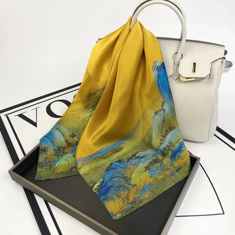 Luxury Mulberry Silk Scarf Women Classic Printed Square Scarves Elegant Fashion Neck Scarves For Ladies Head Wrap