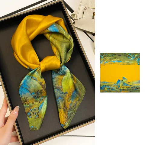 Luxury Mulberry Silk Scarf Women Classic Printed Square Scarves Elegant Fashion Neck Scarves For Ladies Head Wrap