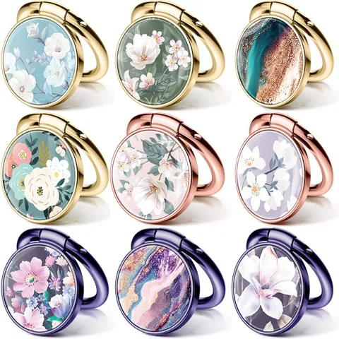Alloy Epoxy Floral Butterfly Marble Mobile Phone Ring Stand Rotatable Desktop Holder Anti-Drop Finger Ring Grip Support for Smartphones